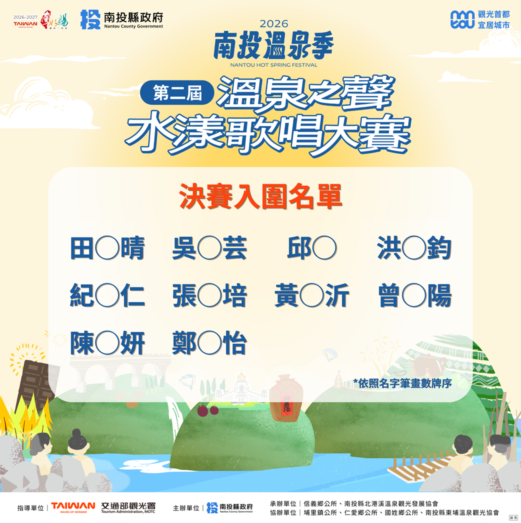 2026南投溫泉季第二屆溫泉之聲水漾歌唱大賽 決賽入圍通知